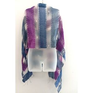 Textured‎ Scarf Shawl Artsy Silk Stripe Blues Purple Fringe Boho Chic Lagonlook